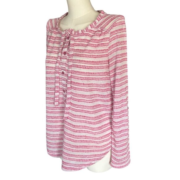Loft Red White Striped Round Neck Long Sleeve Pullover Top Women's Sz M - Picture 2 of 10